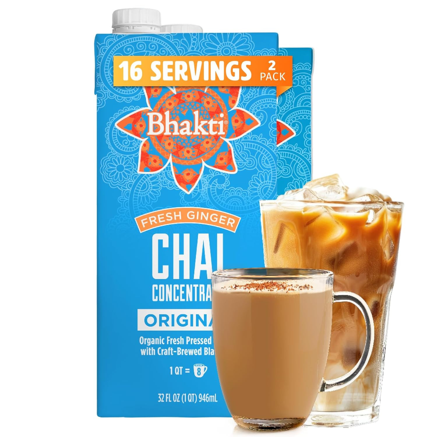 Chai Tea Concentrate | Original, Organic Fresh Ginger, Black Tea, Sweetened, Spi