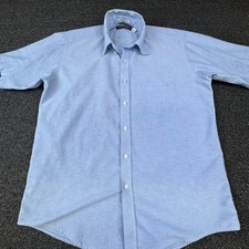 Vtg Manhattan Shirt Mens L Blue Short Sleeve Button Up Pockets Wrinkle Resistant