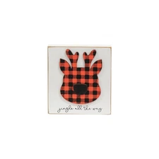 Hearthside Collection Jingle All the Way Plaid Reindeer Block, 3.5"x0.65x3.75"H