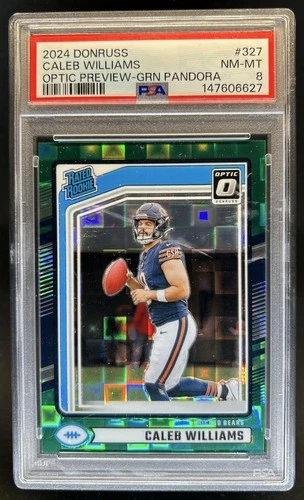 2024 Donruss Caleb Williams Optic Rated Rookie Preview Green Pandora #/25 PSA 8