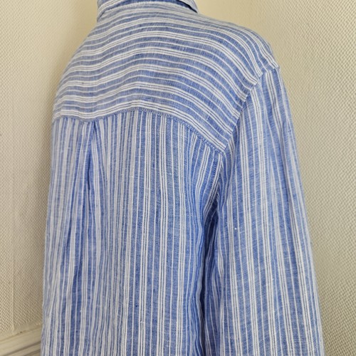 M&S 100% Linen Blue White Stripe Shirt Blouse UK 12 - Picture 7 of 17