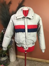 Quail Run Vintage Puffer Coat Medium stranger things 80 s retro grey/striped