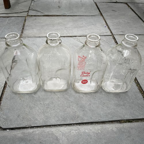 Vintage lot of 4 glass milk dairy bottles 1/2 Gallon, Old Advertising