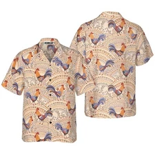Boho Chicken Pattern Hawaiian Shirt Funny Chicken Aloha Shirt For Men   Perfect