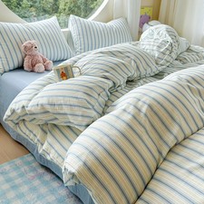 Chic Blue Stripe Duvet Cover Set Twin XL,Boys Muslin Cotton Breathable Stripe...