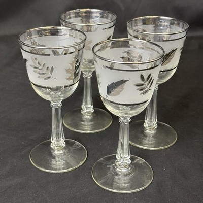 Set Aus 4 Libbey Silberblatt Weingläser Mid-Century Modern 14,6 Cm