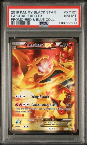 2016 POKEMON XY BLACK STAR PROMO RED & BLUE COLL FULL ART/CHARIZARD EX PSA 8