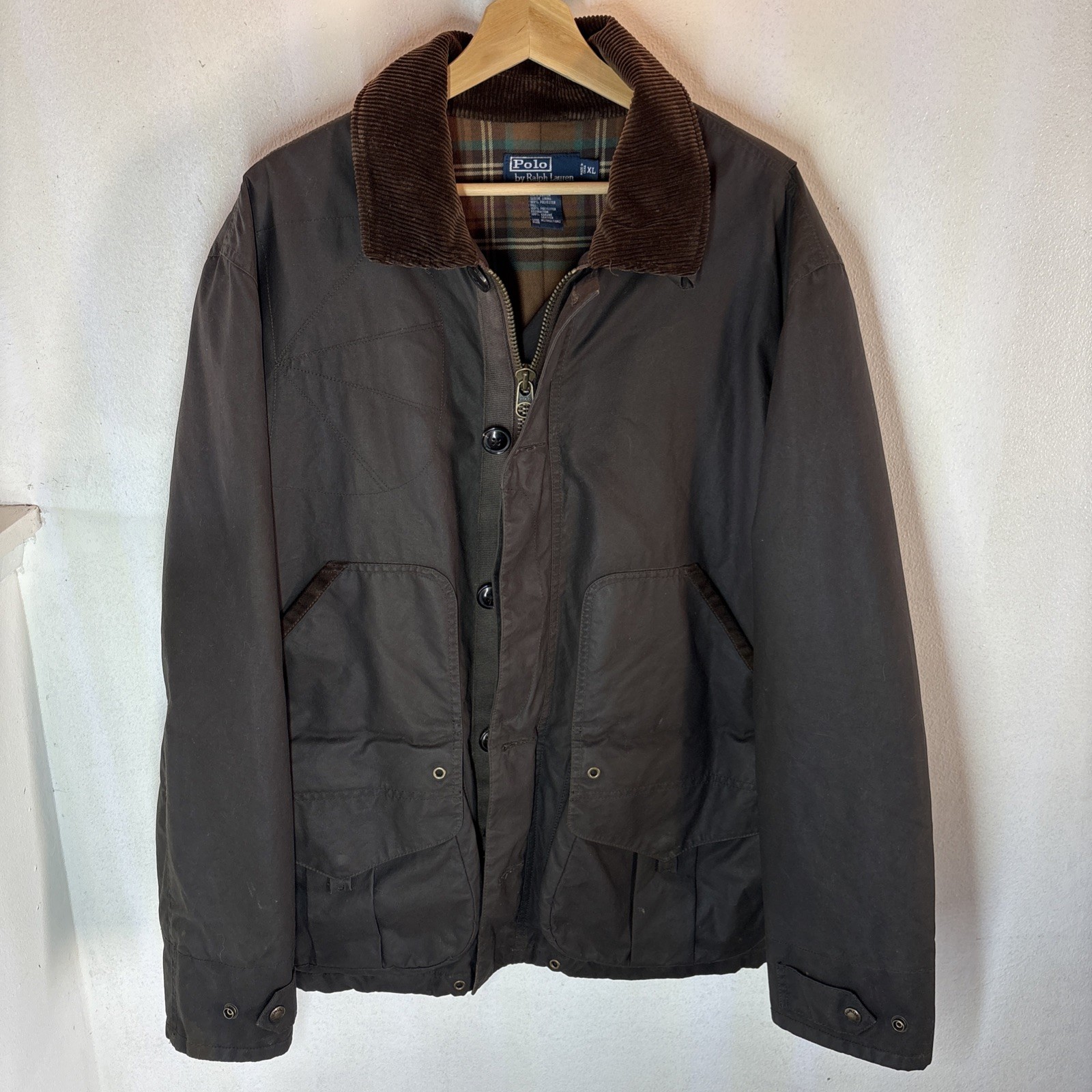 Vintage Polo Ralph Lauren Tin Cloth Chin Strap Heavy Jacket XL 90s Flannel Lined