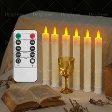 6PCS Flameless Flickering LED Taper Candles Light With Holders & Remote Control