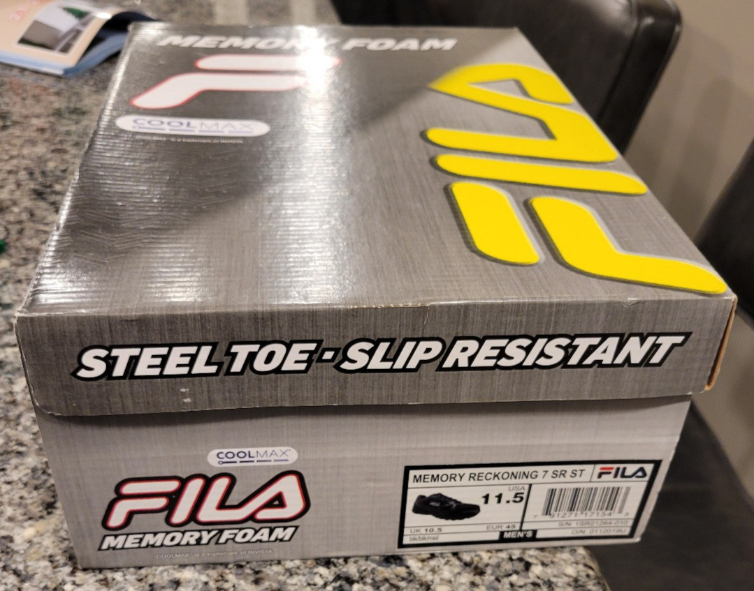 Fila Memory Reckoning 7 Slip Resistant Steel Toe Mens 11.5 Black Athletic Shoes