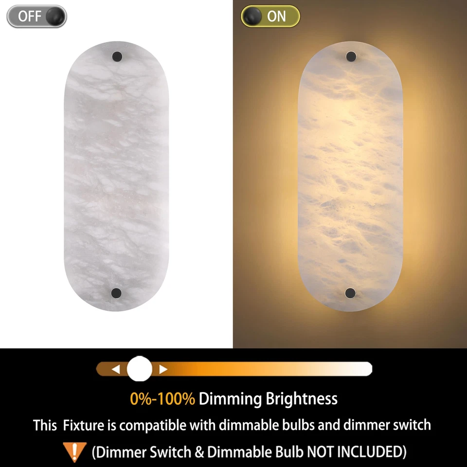 Paquete de 2 apliques de pared de baño modernos concisos modernos ovalados de 13" de mármol alabastro de 2 luces... Foto 2 de 4