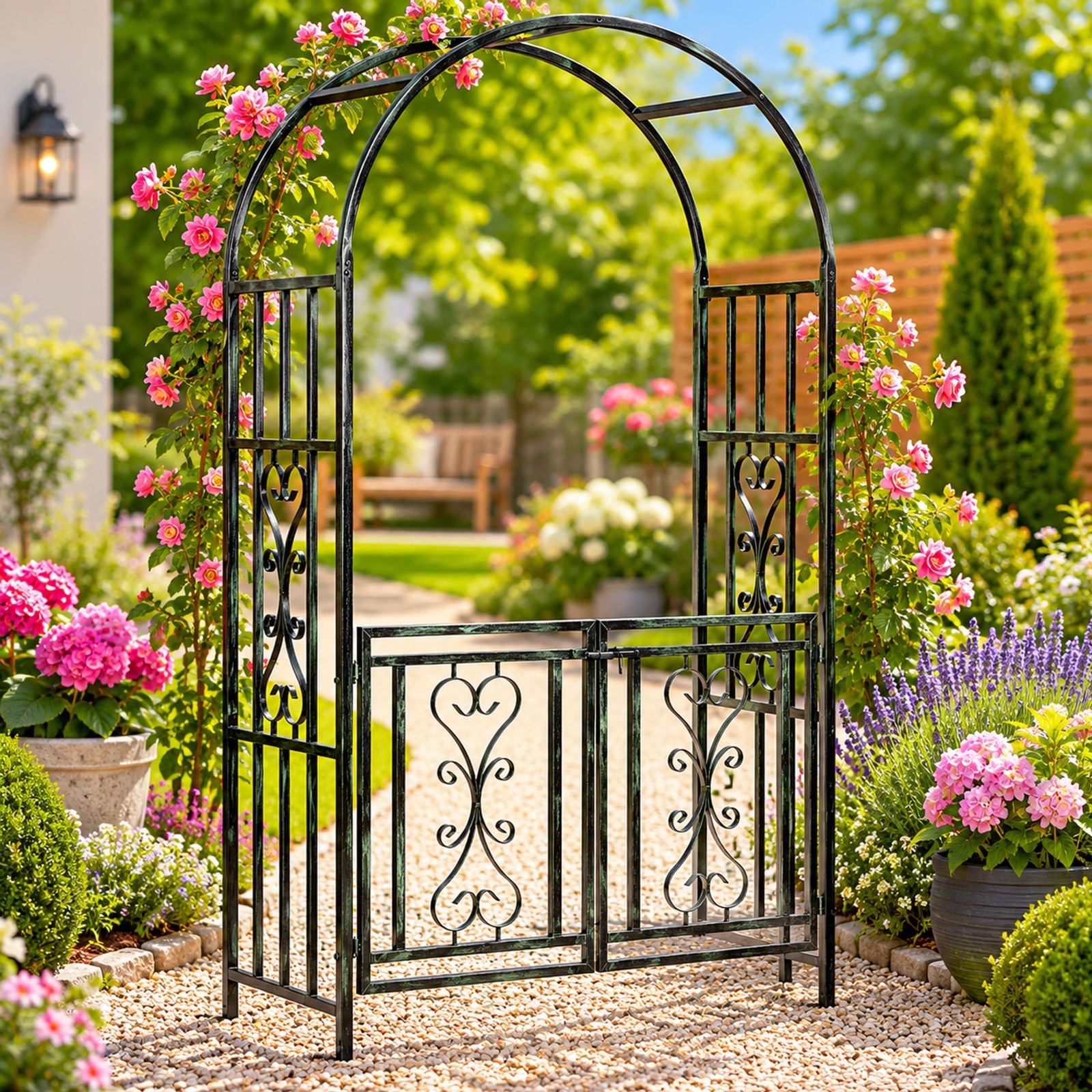 Garden Arch With Gates Steel Rose Arch Climbing Plants Metal Archway Heavy Duty