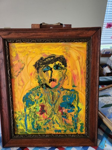 Painting 20" x 16" Abstract Modern Pop Brut Street Outsider Folk Art