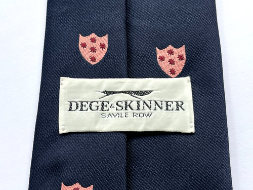 DEGE & SKINNER Savile Row Polyester Tie Navy And Pink Patterned