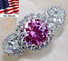 3CT Treated Pink Sapphire  Topaz 925 Solid Sterling Silver Ring Sz 6 UB3-8