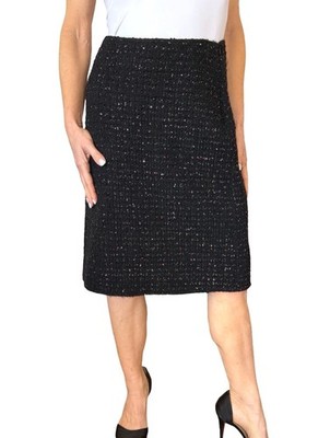 Max Mara  Studio Black & Multi Fringe Wool Mohair Tweed  A- Line  Skirt 6 Career