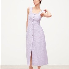 ZARA Puple Tweed A-line Midi Dress Rhinestone Buttons Women's Size XL