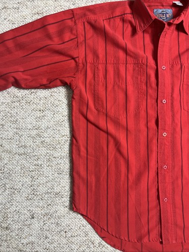 Vintage 80s Bugle Boy Shirt Mens Red Medium Striped Long Sleeve Button Down - Picture 2 of 12
