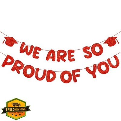 Fulmoon Glitter ''So Proud of You'' Congrats Grad Banner - Deep Red
