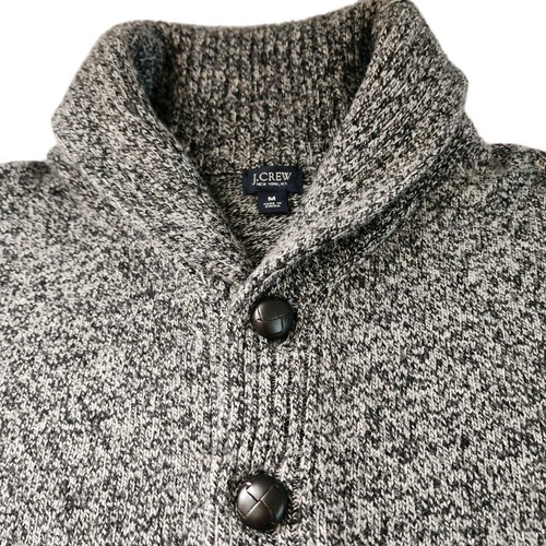 J.Crew Men’s Lambswool Shawl Collar Sweater M Gray Black Preppy Grandpa Dad Core - Picture 2 of 5