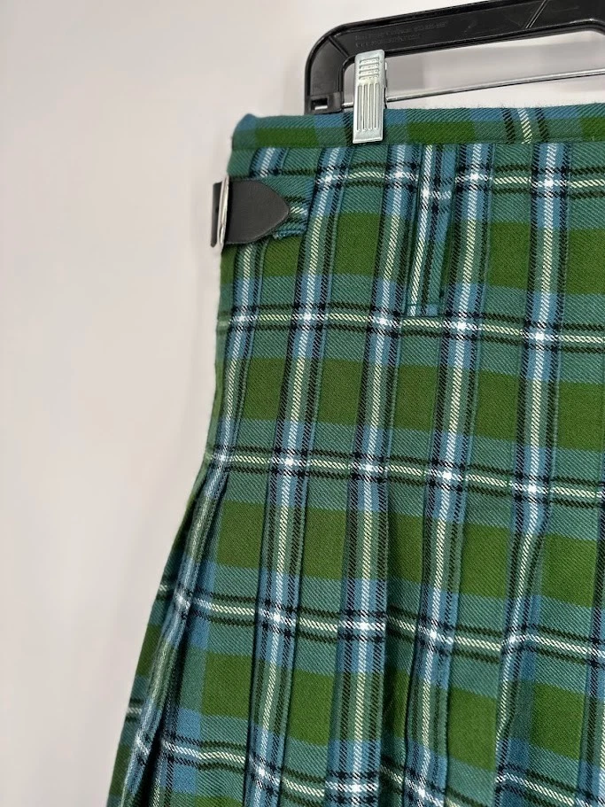 Escocés Diseño Tartanes Cuadros Triple Hebilla Lana Kilt Hombre’s 36 Azul Verde Flecos Foto 3 de 4