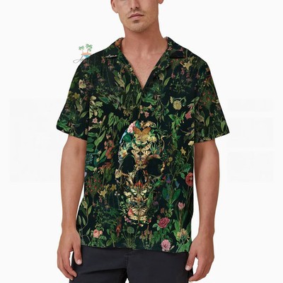 Aloha Skull Hawaiian Shirt Cottagecore Floral Button Up Summer Beach