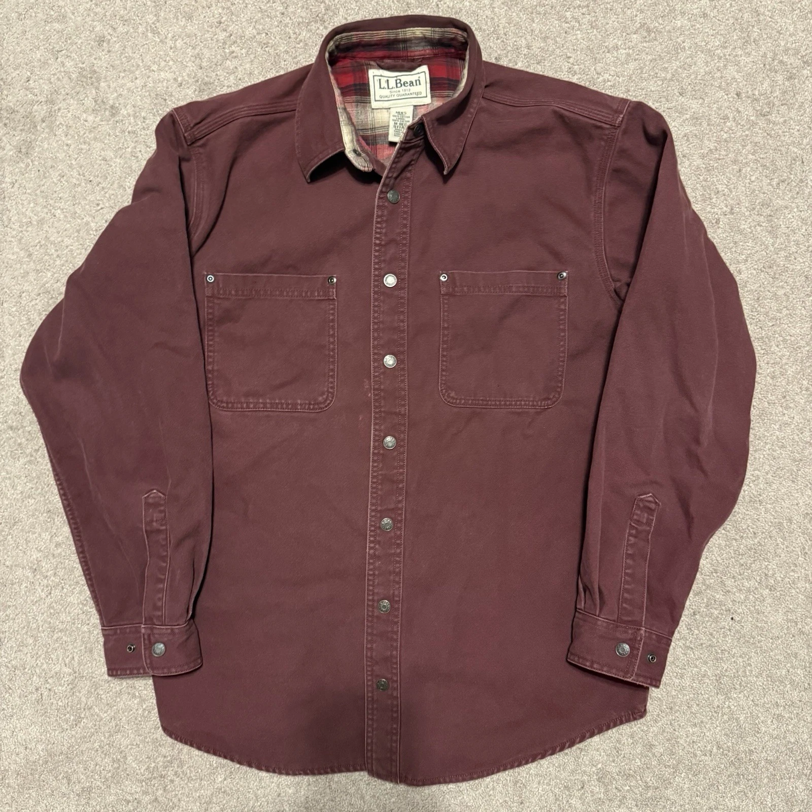 LL Bean Shirt Mens Large Burgundy Wine Flannel Button Front Cotton Outdoors