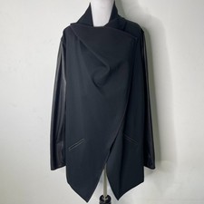 SPANX Black Faux Leather Sleeve Drape Front J...