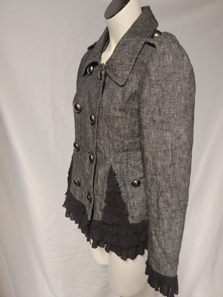 Double Breasted Linen & Cotton Ruffled Jacket, Size S - Image 4 of 4