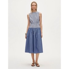 NWT J. Crew 12 Open-back Dress Mixed Gingham Print Sky Blue Mixi