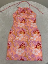 Womans Floral Peach Color Sleeveless STRETCH Summer Dress Size 4 NEW!