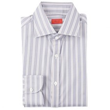 Isaia Tailored-Fit Gray and Tan Stripe Cotton Dress Shirt 15.5 Eu 39 NWT