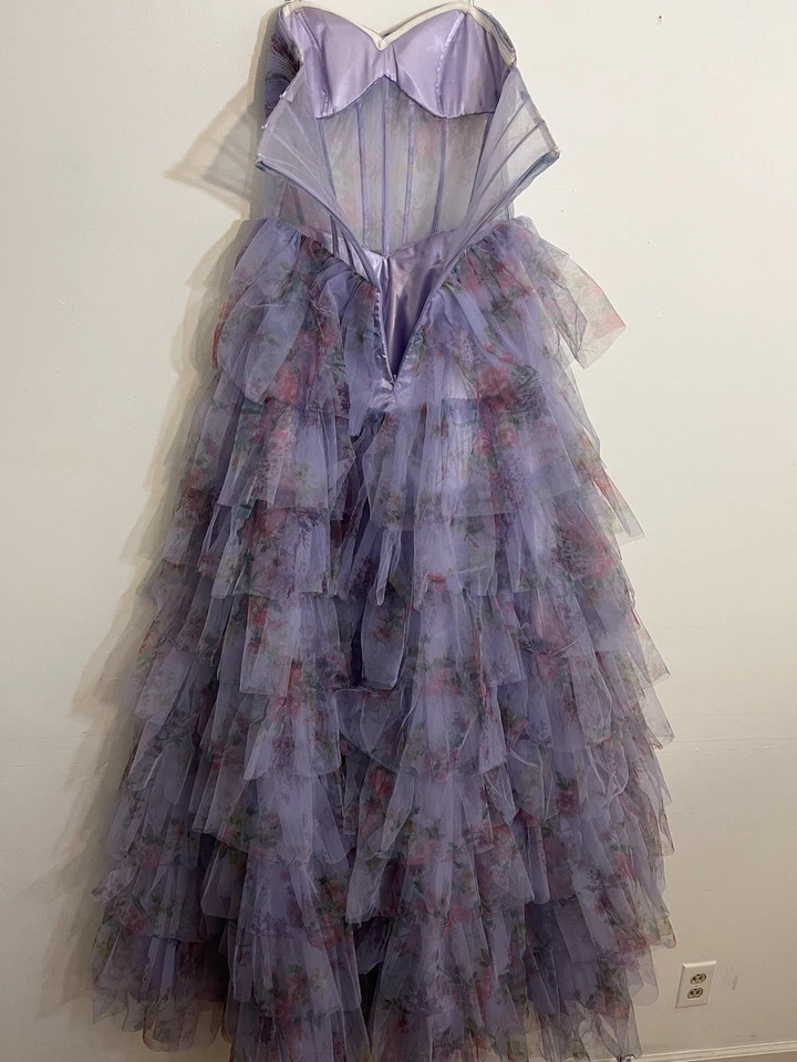 Vestido corpiño corsé estampado lila Jovani 39149 talla 4 Foto 3 de 4