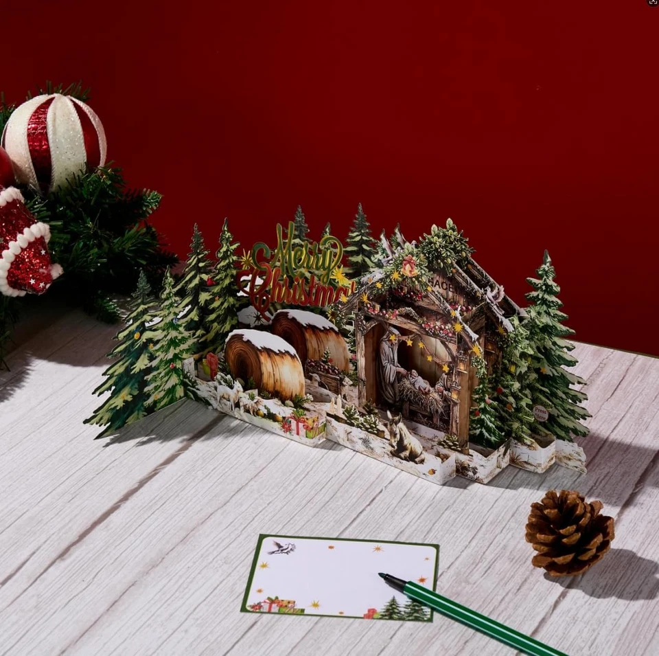 Музыкальная 3D всплывающая рождественская открытка со светодиодной подсветкой — играет «Радость миру»,... - Изображение 2 из 4