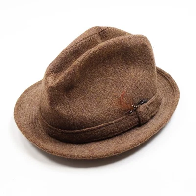 Vintage Dorfman Pacific Co Brown Tweed Fedora Hat Feather Accent Men's Medium - Image 1 of 4