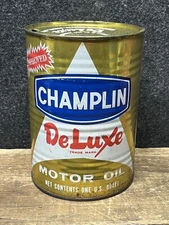 Vtg 1960s Champlin DeLuxe Motor Oil 1 Quart Oil Can Ribbed Tin Enid Oklahoma