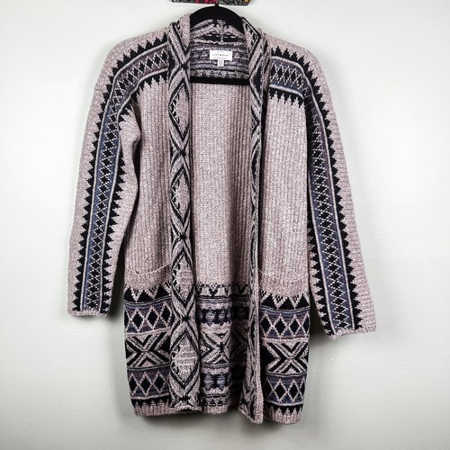 Lucky Brand Gr. XS beige Southwest Aztec drapiert vorne offen Cardigan Pullover