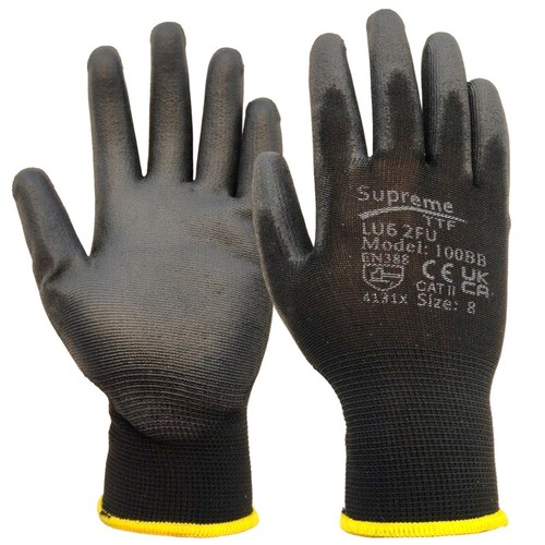 24 PAIRS NEW BLACK COATED SAFETY WORK GLOVES GARDEN GRIP MENS BUILDERS GARDENING - Picture 2 of 7