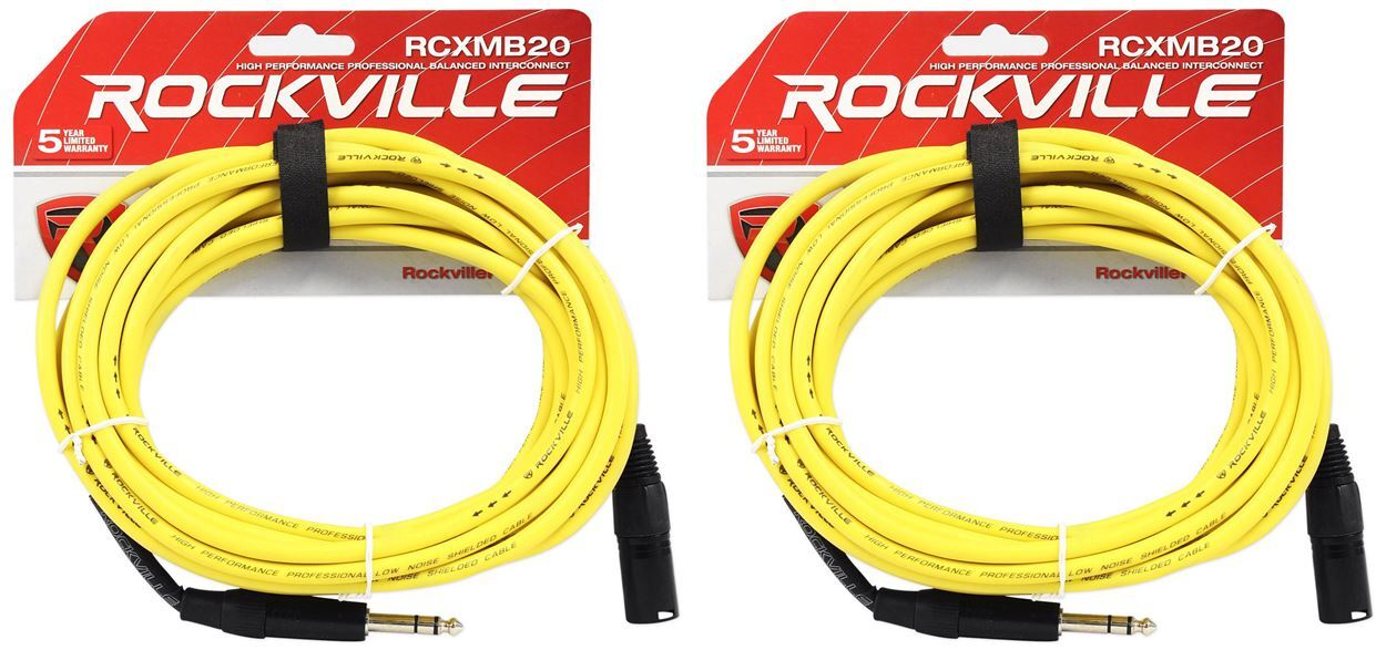 2 Балансных кабеля Rockville RCXMB20-Y желтого цвета с 20 разъемами от REAN XLR до 1/4 TRS
