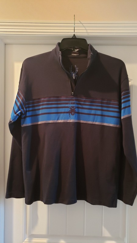 Vintage Men's Spyder 1/4 Zip Long Sleeve Pullover - Black w/Navy Stripes - L