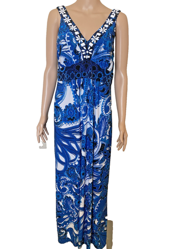STYLE & CO Maxi Blue and White Dress Beaded XL - Excellent