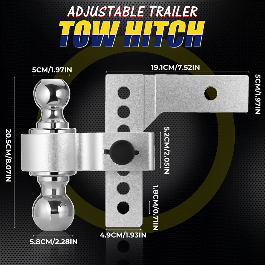 2'' Receiver 6'' Drop Rise Adjustable Trailer Tow Hitch Dual Ball-W ...