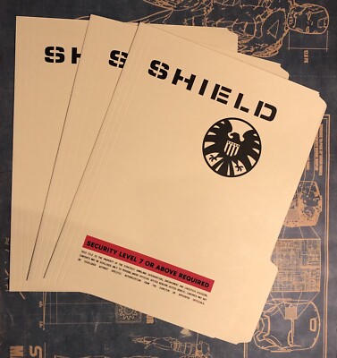   SHIELD LEVEL 7   3 TAB MANILLA FOLDER SET x2   COSPLAY PROP   AVENGERS AGENTS