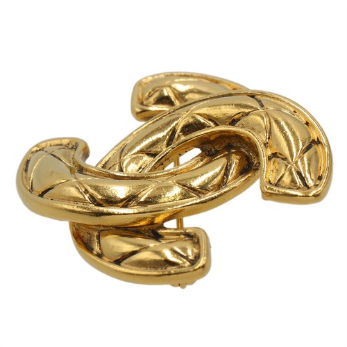 CHANEL Gold-tone Coco Mark Logo Quilted Vintage Pin Brooch Women K2491 - Picture 4 of 6