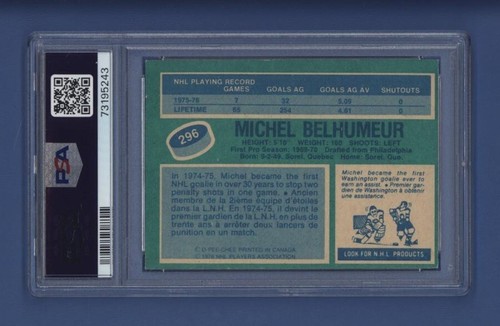 1976-77 OPC #296 MICHEL BELHUMEUR PSA 8 NM-MT Calgary Flames *GOALIE* *LOW POP* - Picture 2 of 2