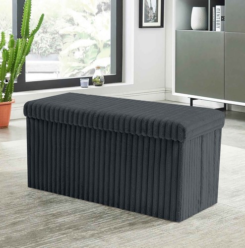 OTTOMAN STORAGE BOX Ribbed Foldable Toybox Folding Pouffe Bench Chair Seat Stool - Picture 7 of 39