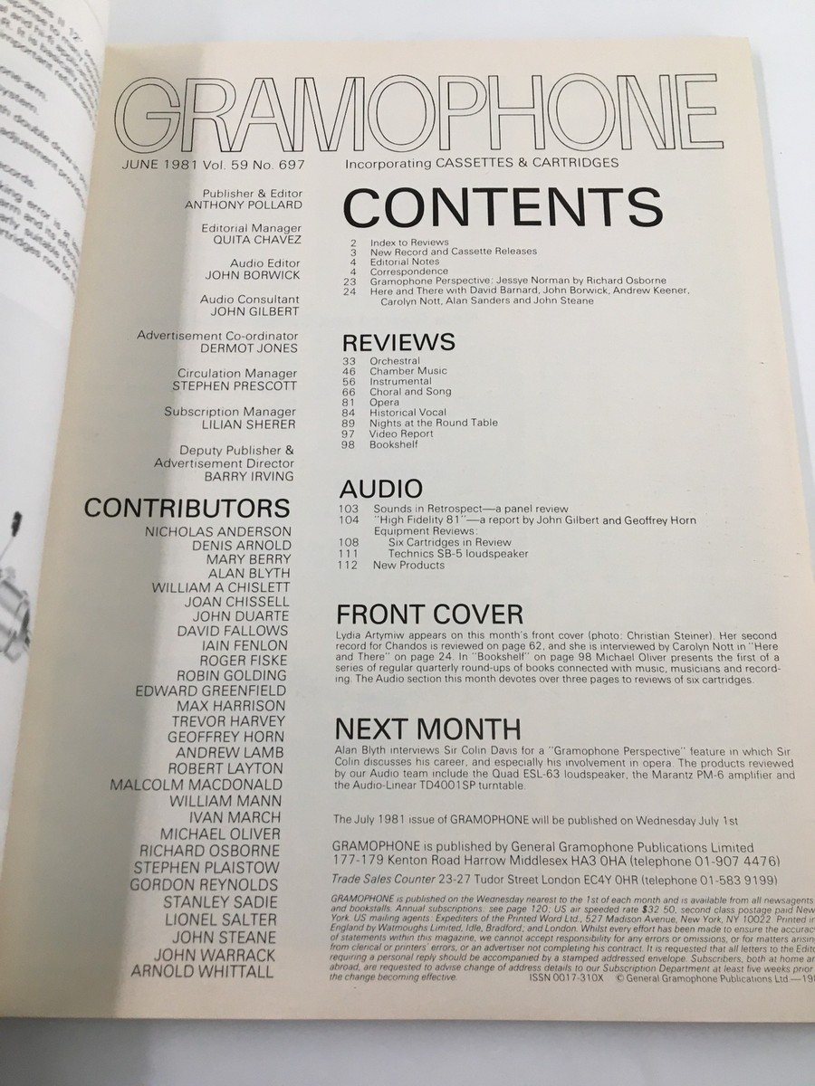 VTG Gramophone Magazine June 1981 American Pianist Lydia