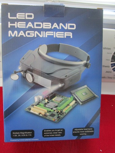 LED ADJ HEADBAND MAGNIFIER HANDS FREE BATTERIES INC NEW IN BOX 1.5 3 9.5 & 11MAG - Picture 3 of 4