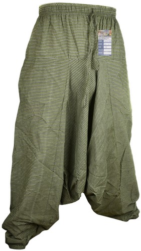 Pantalones Aladdin ligeros de algodón a rayas para hombre harén pierna ancha - Imagen 9 de 10