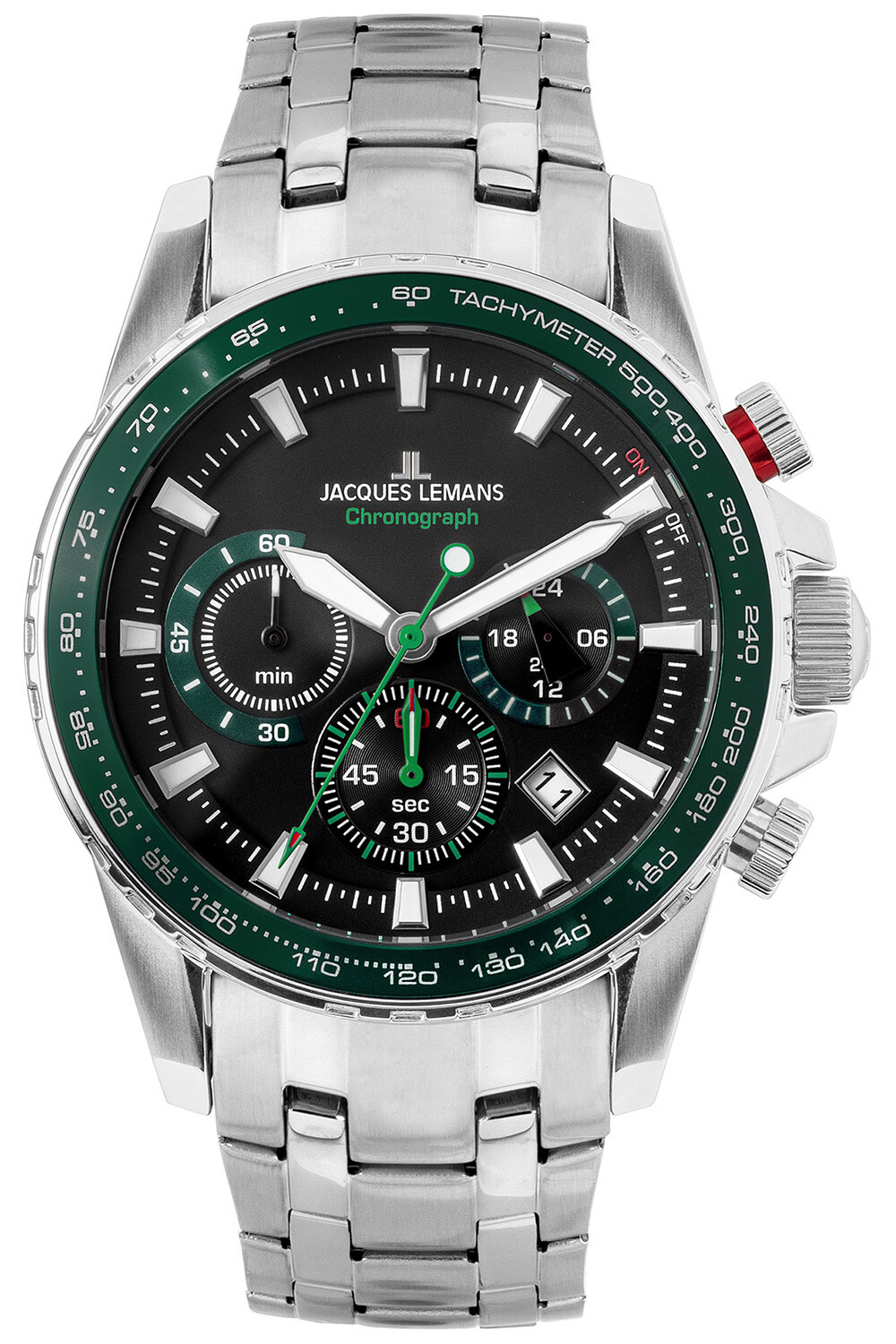 Jacques Lemans Men's Chronograph Liverpool Steel/Green Chrono 1-2099F